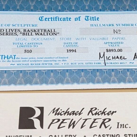 Bill Walton Portland Trailbazers 203/510 Michael Ricker Pewter Basketball Statue - Picture 2 of 8